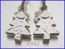 Auth CHANEL 03A CC Logo Christmas Tree Drop Pierce White Silvertone e39816
