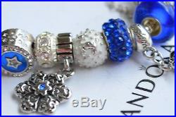 Authentic PANDORA Silver Bracelet With x-mas Tree Blue Santa Christmas Charms