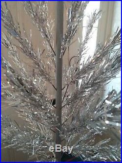 Authentic Vintage 4.5 Ft Silver Aluminum Christmas Table Top Tinsel Tree, USA