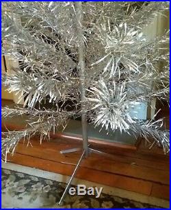 Authentic Vintage 6.5 Ft Silver Aluminum Christmas Tinsel Pom Pom Tree