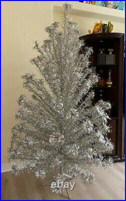 BEAUTIFUL! Vintage Aluminum Silver Tinsel POM POM Christmas Tree 6.5