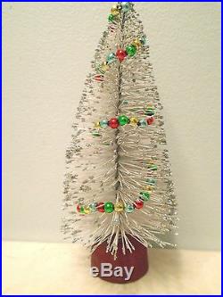 Bottle Brush White Silver Christmas Tree Shabby Beaded Garland Vintage Look