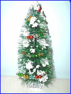Bottle Brush White Silver Christmas Tree Shabby Beaded Garland Vintage Look
