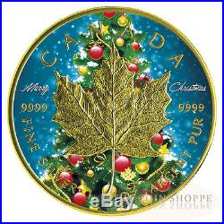 CHRISTMAS TREE MAPLE MERRY CHRISTMAS 2016 1 oz $5 Fine Silver Maple Leaf Coin