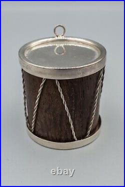 Cartier Drum Wood & Sterling Silver Christmas Tree Ornament RARE