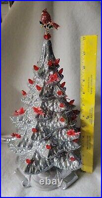 Ceramic Christmas Tree made from Vintage Mold GREY/SILVER PEARLED TREE. USA