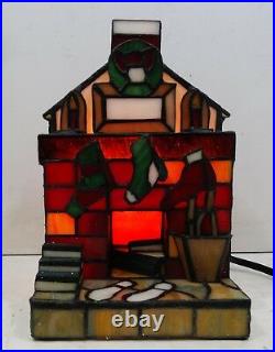 Christmas Fireplace with Stockings Tiffany Style Stained Glass Accent Lamp 18457