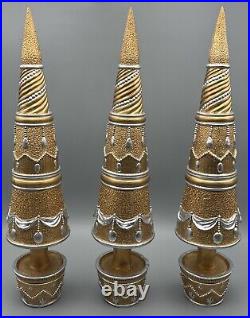 Christmas Golden Silver Tree Rustic Folk Art Unique Home Decor Lot Of 3