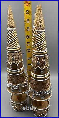 Christmas Golden Silver Tree Rustic Folk Art Unique Home Decor Lot Of 3