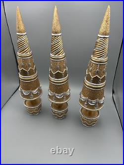 Christmas Golden Silver Tree Rustic Folk Art Unique Home Decor Lot Of 3