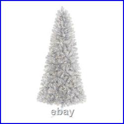 Christmas Iridescent Tinsel Tree 7 ft. Artificial Silver White LED Lights Decor