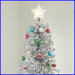 Christmas Iridescent Tinsel Tree 7 ft. Artificial Silver White LED Lights Decor