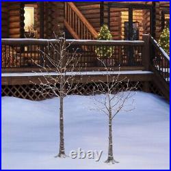 Christmas Tree 296 LED Lights Set of 2 Flocked Birch Trees Pre Lit Artificial