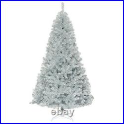 Christmas Tree 7.5Ft Silver Tinsel Hinged Unlit Artificial Holiday withMetal Stand