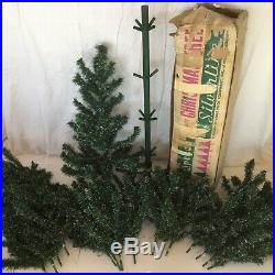 Christmas Tree Artificial Vtg Green Silverline Tru-Spruce Wood Metal Plastic 5ft
