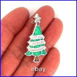 Christmas Tree Brooch 925 Sterling Silver Set With Crushed Opal Resin & Crystals