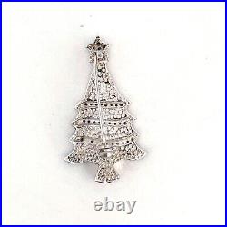Christmas Tree Brooch 925 Sterling Silver Set With Crushed Opal Resin & Crystals