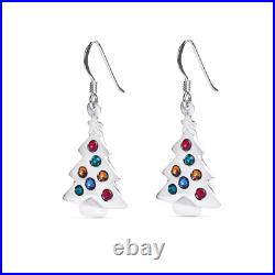 Christmas Tree Crystal Dangle Earrings 925 Sterling Silver Multicolor Gemstone