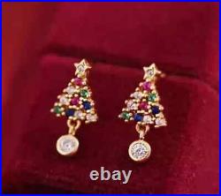 Christmas Tree Earring 14k Yellow Gold Plated Round Cut Diamond 2Ct Lab-Created