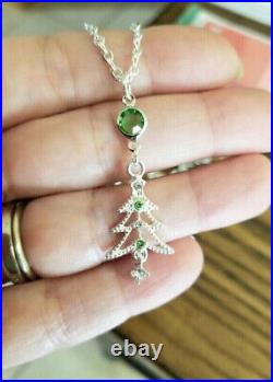Christmas Tree Gift Pendant 2Ct Round Lab Created Emerald 14K White Gold Plated