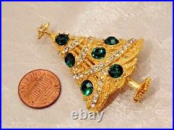 Christmas Tree Green Emerald /Diamond Fancy Brooch Pin 14K Yellow Gold Finish