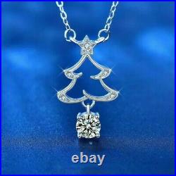 Christmas Tree Necklace 2Ct Round Cut Lab Created Diamond 14K White Gold Plated