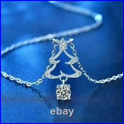 Christmas Tree Pendant 1.20Ct Round Simulated Diamond In 14k White Gold Plated