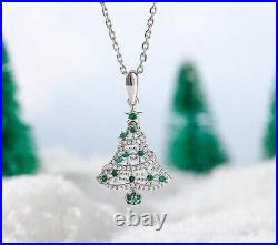 Christmas Tree Pendant 2 Ct Round Cut Simulated Emerald 925 sterling Silver