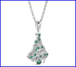 Christmas Tree Pendant 2 Ct Round Cut Simulated Emerald 925 sterling Silver