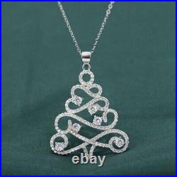 Christmas Tree Pendant Necklace Sterling Silver 2.00Ct Round Simulated Diamond