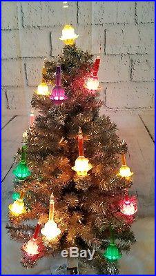 Christopher Radko Shiny Brite Silver Tinsel Bubble 20 Light Christmas Tree 34 in