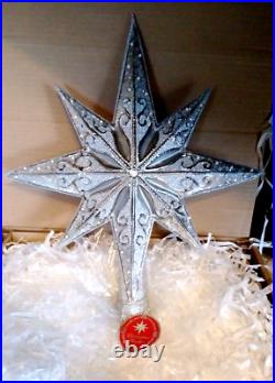 Christopher Radko Silver Stellar Christmas Tree Topper Star Poland New in Box