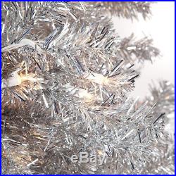 Classic Silver Tinsel Full Pre-lit Christmas Tree with Clear Lights