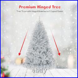 Costway 6Ft Hinged Unlit Artificial Silver Tinsel Christmas Tree Holiday WithMetal