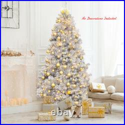 Costway 7.5Ft Hinged Unlit Artificial Silver Tinsel Christmas Tree Holiday