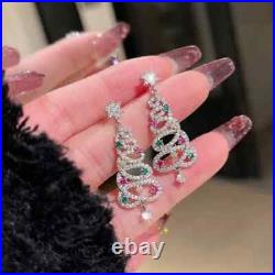 Crystal Christmas Tree Earrings 925 Silver Drop Dangle Women Jewelry Xmas 2023