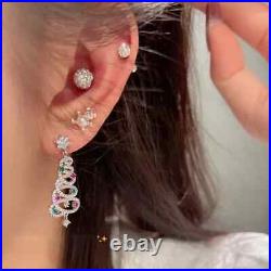 Crystal Christmas Tree Earrings 925 Silver Drop Dangle Women Jewelry Xmas 2023