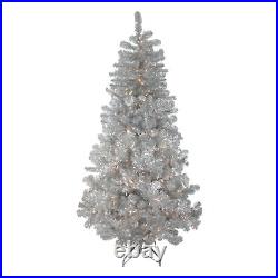 Darice 4.5' Silver Metallic Artificial Tinsel Christmas Tree Clear Lights