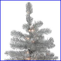 Darice 4.5' Silver Metallic Artificial Tinsel Christmas Tree Clear Lights