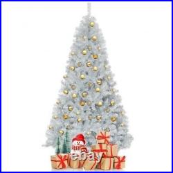 Durable 7.5Ft Hinged Unlit Artificial Silver Tinsel Christmas Holiday Tree