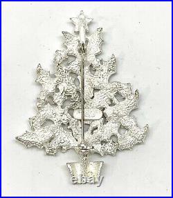 EISENBERG ICE Silver White Tone Holly Christmas Tree Pin Signed 8