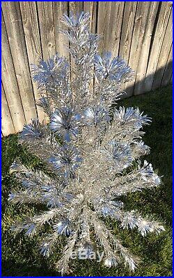 Evergleam Aluminum 4 Ft Silver Fountain Pom Pom Christmas Tree 58 Branches