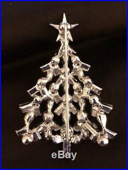 Exquisite & Rare Nolan Miller Silver Tone and Crystal Christmas Tree Brooch Pin