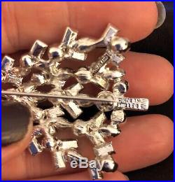 Exquisite & Rare Nolan Miller Silver Tone and Crystal Christmas Tree Brooch Pin