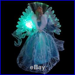 Fiber Optic Christmas Angel Tree Topper / Blue & Silver Gown / Led Technology