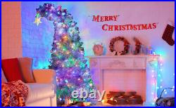 Fir Bent Top Christmas Tree Artificial Gold Star Silver Branch Tips Lights PET