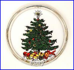 Four 1950s Gorham Sterling Silver Rimmed Enamel Christmas Tree Theme Coasters