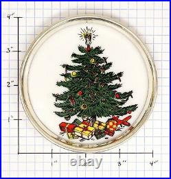 Four 1950s Gorham Sterling Silver Rimmed Enamel Christmas Tree Theme Coasters