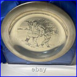 Franklin Mint 1970 Rockwell Christmas Plate Sterling Silver Bringing Home Tree