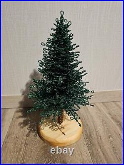 French Beaded Flower Handmade Christmas Tree With Wood Base Dark Green S/l